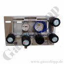 Druckregelstation 1 Eingang 300 bar max. bis 3 bar regelbar - 2-stufig - In M14x1,5 AG - Out 1/4" NPT IG - Prozessgasspülung Absperrventil Kontaktmanometer im Eingang - FKM - Messing verchromt 6.0 - GCE Druva MPLH0XDPS0