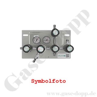 Druckregelstation 1 Eingang 300 bar max. bis 100 bar regelbar - 1-stufig - IN M14x1,5  Out 1/4" NPT IG - mit Fremdgasspülung und Absperrventil - Edelstahl 6.0 - EPDM - GCE Druva MSLHEXSE