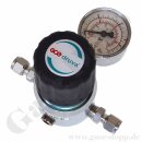 Leitungsdruckminderer bis 10 bar regelbar - Eingang max. 60 bar Rechts - 1-stufig - IN / OUT 6 mm KRV - 4 Port - ohne Sicherheitsüberdruckventil - Messing verchromt 6.0 - GCE DruvaPUR LPLHESF