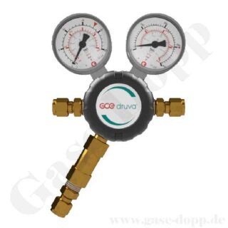 Leitungsdruckminderer bis 40 bar regelbar - Eingang max. 200 bar Links - 1-stufig - IN / OUT 1/4" NPT IG - 6 Port - mit Sicherheitsüberdruckventil - 20 m³/h - FKM - Messing 5.0 - GCE DruvaTec LTLJRSSF