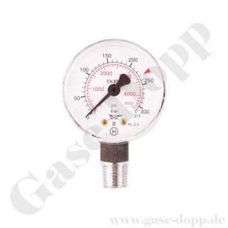 Manometer Ø 50 mm 0 - 350 bar / 250 bar - 1/4" NPT Anschluss (6 Uhr) - Edelstahl
