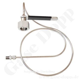Wendelleitung Rohr Ø 6 mm Edelstahl 200 bar - DIN 477-1 Nr.1 - Sechskantanschluss W21,8x1/14" LH IG ÜM x 6 mm KRV - Wasserstoff / Formiergas / Brenngas - Länge 900 mm - GCE