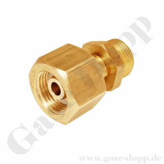 Flaschenanschluss DIN 477-1 Nr.6 - W21,8x1/14" IG ÜM x G 3/4" AG - CO2 60 bar - Sechskantanschluss - Länge 47 mm - mehrteilig gedichtet - Messing