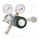 Flaschendruckminderer Helium 200 bar 2-stufig bis 10 bar regelbar - Anschluss W21,8x1/14" DIN 477-1 Nr.6 - Ausgang 1/8" KRV - FKM - Edelstahl 6.0 - GCE Druva CSLH0DJ