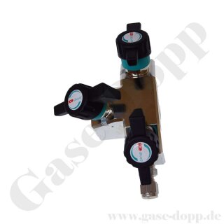 Spülblock für Fremdgasspülung - 200 bar - Eingang 1/4" NPT IG - Ausgang 1/4" NPT IG - Spülgasanschluss 6 mm KRV - Edelstahl 6.0 - GCE DRUVA