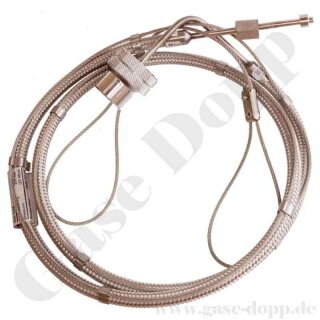 Edelstahlwellschlauch DN6 300 bar - Ansschl&uuml;sse W30x2" LH IG &Uuml;M x 6 mm Rohrstutzen - DIN 477-5 Nr.7 - Wasserstoff - mit Fangseil - Gasreinheit 6.0 - L&auml;nge 5,0 m