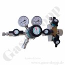Flaschendruckminderer Prüfgas 200 bar 1-stufig bis 6 bar regelbar - Anschluss M19x1,5 LH DIN 477-1 Nr.14 - Ausgang: 6 mm KRV mit Absperrventil und Spülblock - FKM - Edelstahl 6.0 - GCE Druva CSLH0SJ