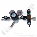 Flaschendruckminderer Prüfgas 200 bar 1-stufig bis 6 bar regelbar - Anschluss M19x1,5 LH DIN 477-1 Nr.14 - Ausgang: 6 mm KRV mit Absperrventil und Spülblock - FKM - Edelstahl 6.0 - GCE Druva CSLH0SJ