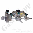 Flaschendruckminderer Prüfgas 200 bar 1-stufig bis 6 bar regelbar - Anschluss M19x1,5 LH DIN 477-1 Nr.14 - Ausgang: 6 mm KRV mit Absperrventil und Spülblock - FKM - Edelstahl 6.0 - GCE Druva CSLH0SJ
