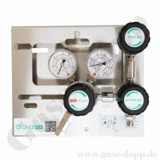 Druckregelstation 1 Eingang 200 bar max. bis 14 bar regelbar - 1-stufig - IN 1/4" NPT IG  Out 1/4" NPT IG - mit Prozessgasspülung - Messing verchromt 6.0 - GCE Druva MPLH0XSP
