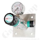 Labor Entnahmestelle auf Wandplatte mit Absperrventil im Eingang - max. 50 bar - 1,0 - 20 bar regelbar - Eingang 1/4" NPT IG oben - Ausgang 1/4" NPT IG unten - FKM - Messing verchromt 6.0 - GCE DRUVA PLCMVBCWMSP