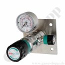Labor Entnahmestelle auf Wandplatte mit Absperrventil im Eingang - max. 50 bar - 0,5 - 10 bar regelbar - Eingang 1/4" NPT IG oben - Ausgang 1/4" NPT IG unten - FKM - Messing verchromt 6.0 - GCE DRUVA PLCMVBCWMSP