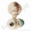 Labor Entnahmedruckminderer 0,2 bis 4,0 bar regelbar - Grundkörper - Eingangsdruck max. 50 bar - Eingang G 3/8" hinten Ausgang KRV 1/4" unten - EPDM - Messing verchromt 6.0 - GCE Druva PLCMEBCFM