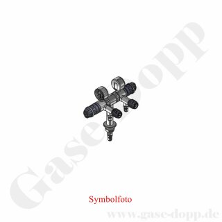 Doppellabor Entnahmedruckminderer auf Standsäule mit Regulierventil - Messing verchromt - max. 40 bar / 0,5 - 10,5 bar regelbar - Eingang 8 mm KRV unten - Ausgang 2x 1/8" Rohr - GCE DRUVA EMD310008