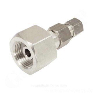 Flaschenanschluss Adapter DIN 477-1 Nr.6 - W21,8x1/14" IG ÜM x RVS 6 mm Doppelklemmring Rohrverschraubung KRV 6 mm - Argon CO2 Helium - Länge ca. 65 mm - mehrteilig gedichtet - 200 bar - Edelstahl