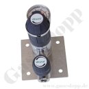 Labor Entnahmedruckminderer auf Wandplatte mit Absperr- & Regulierventil - max. 50 bar / bis 4,0 bar regelbar - Eingang 1/4" NPT IG oben - Ausgang 1/4" NPT IG unten - Messing verchromt 6.0 - GCE DRUVA PLCIVBC