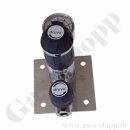 Labor Entnahmedruckminderer auf Wandplatte mit Absperr- & Regulierventil - max. 50 bar / 0,1 - 1,5 bar regelbar - Eingang 1/4" NPT IG oben - Ausgang 1/4" NPT IG unten - FKM - Messing verchromt  - GCE DRUVA PLCIVBCWMCP