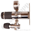 Labor Entnahmedruckminderer auf Wandplatte mit Absperr- & Regulierventil - Messing verchromt - max. 50 bar / 0,1 - 1,5 bar regelbar - Eingang 1/4" NPT IG oben - Ausgang 1/4" NPT IG unten - FKM - GCE DRUVA PLCIVBCWMCP