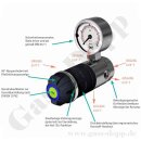Labor Entnahmedruckminderer auf Wandplatte mit Absperr- & Regulierventil - max. 50 bar / 0,5 - 10,0 bar regelbar - Eingang 1/4" NPT IG oben - Ausgang 1/4" NPT IG unten - FKM - Messing verchromt - GCE DRUVA PLCIVBCWMCP