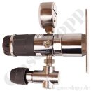 Labor Entnahmedruckminderer auf Wandplatte mit Absperr- & Regulierventil - max. 50 bar / 0,5 - 10,0 bar regelbar - Eingang 1/4" NPT IG oben - Ausgang 1/4" NPT IG unten - FKM - Messing verchromt - GCE DRUVA PLCIVBCWMCP