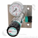 Labor Entnahmestelle auf Wandplatte mit Absperrventil - 50 bar - bis 4,0 bar regelbar - Eingang 1/4" NPT IG oben - Ausgang 1/4" NPT IG unten - EPDM - Messing verchromt 6.0 - GCE DRUVA PLCMEBC