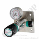 Labor Entnahmestelle auf Wandplatte mit Absperrventil - 50 bar - bis 4,0 bar regelbar - Eingang 1/4" NPT IG oben - Ausgang 1/4" NPT IG unten - EPDM - Messing verchromt 6.0 - GCE DRUVA PLCMEBC