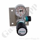 Labor Entnahmestelle auf Wandplatte mit Absperrventil im Eingang - max. 50 bar - ca. 0,2 bis 4,0 bar regelbar - Eingang 1/4" NPT IG oben - Ausgang 1/4" NPT IG unten - EPDM - Messing verchromt 6.0 - GCE DRUVA PLCMEBCWMSP