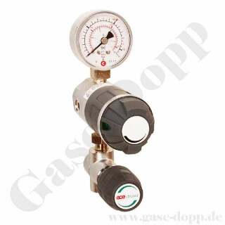 Labor Entnahmedruckminderer Basisversion mit Absperr- & Regulierventil - Messing verchromt - max. 50 bar / 0,1 - 1,5 bar regelbar - Eingang G 3/8" IG hinten - Ausgang 6 mm Schlauchtülle unten - EPDM - GCE DRUVA PLCIEBCFM00