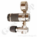 Labor Entnahmedruckminderer Basisversion mit Absperr- & Regulierventil - Messing verchromt - max. 50 bar / 0,1 - 1,5 bar regelbar - Eingang G 3/8" IG hinten - Ausgang 6 mm Schlauchtülle unten - EPDM - GCE DRUVA PLCIEBCFM00