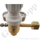 Flaschendruckminderer Tetrafluormethan CF4 200 bar 1-stufig bis 10 bar regelbar - Anschluss W21,8x1/14" DIN 477-1 Nr.6 - Ausgang 6 mm KRV - Messing 4.6 - GASARC TECH MASTER GPS400