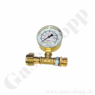Pr&uuml;fmanometer mit 10 bar Manometer W21,8x1/14" LH AG x W21,8x1/14" LH IG &Uuml;M Handanschluss - Pr&uuml;fmanometer - Messing / Stahl verzinkt