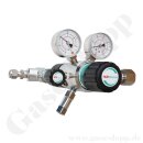 Flaschendruckminderer Sauerstoff synthetische Luft 200 bar 2-stufig 0,2 bis 2,0 bar regelbar - Anschluss G 3/4" DIN 477-1 Nr.9 - Ausgang Absperrventil KRV 6 mm - 3 m³/h - FKM - Messing verchromt 6.0 - GCE Druva CPLLVDJ