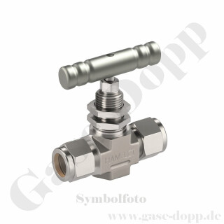 Nadelventil - IN / OUT 10 mm KRV - gerader Durchgang - Metallknebel - Weichsitz Kel-F Spindel - max. 345  bar - Edelstahl - HAM-LET