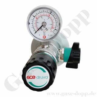 Labor Entnahmestelle für Wandaufbauversion mit Rückwandanschluss und Absperrventil - 40 bar - 0,5 - 6,0 bar regelbar - Eingang 1/4" NPT IG hinten - Ausgang G 1/4" IG unten - FKM - Messing verchromt 6.0 - GCE DRUVA EMD 400-42