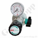 Labor Entnahmestelle für Wandaufbauversion mit Rückwandanschluss und Absperrventil - 40 bar - 0,5 - 6,0 bar regelbar - Eingang 1/4" NPT IG hinten - Ausgang G 1/4" IG unten - FKM - Messing verchromt 6.0 - GCE DRUVA EMD 400-42