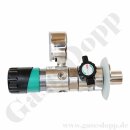 Labor Entnahmestelle für Wandaufbauversion mit Rückwandanschluss und Absperrventil - 40 bar - 0,5 - 6,0 bar regelbar - Eingang 1/4" NPT IG hinten - Ausgang G 1/4" IG unten - FKM - Messing verchromt 6.0 - GCE DRUVA EMD 400-42