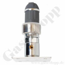 Labor Entnahmedruckminderer auf Wandplatte mit Absperrventil - Messing verchromt - max. 50 bar / 0,5 - 10,0 bar regelbar - Eingang 1/4" NPT IG oben - Ausgang 1/4" NPT IG unten - FKM - GCE DRUVA PLCIVBC