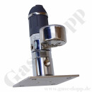 Labor Entnahmedruckminderer auf Wandplatte mit Absperrventil - Messing verchromt - max. 50 bar / 0,5 - 10,0 bar regelbar - Eingang 1/4" NPT IG oben - Ausgang 1/4" NPT IG unten - FKM - GCE DRUVA PLCIVBC