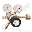 Flaschendruckminderer Wasserstoff 200 bar 2-stufig bis 1,0 bar regelbar - Anschluss W21,8x1/14" LH DIN 477-1 Nr.1 - Ausgang 6 mm KRV - 20 m³/h - Messing verchromt 6.0 - GCE Druva CPLH0DJ