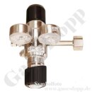 Flaschendruckminderer Wasserstoff 200 bar 2-stufig bis 1,0 bar regelbar - Anschluss W21,8x1/14" LH DIN 477-1 Nr.1 - Ausgang 6 mm KRV - 20 m³/h - Messing verchromt 6.0 - GCE Druva CPLH0DJ