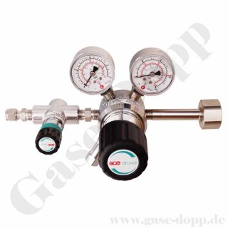 Flaschendruckminderer Stickstoff 200 bar 1-stufig bis 10 bar regelbar - Anschluss W24,32x1/14" DIN 477-1 Nr.10 - Ausgang 12 mm KRV mit Regulierventil - Edelstahl 6.0 - GCE DruvaPUR CSLH0SJ
