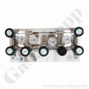 Batteriedruckminderer Entspannungsstation Druckregelstation - halbautomatische Umschaltung - 200 bar - bis 10 bar regelbar - 2-stufig - 2 Eingänge M14x1,5 AG - Ausgang 1/4" NPT IG - Eigengasspülung - EPDM - Messing verchromt 6.0 - GCE DRUVA MPLHESD