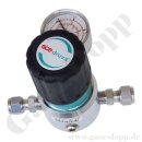 Leitungsdruckminderer bis 1,0 bar regelbar - Eingang max. 12 bar Rechts - 1-stufig - IN / OUT 8 mm KRV - 4 Port - ohne Sicherheits&uuml;berdruckventil - Messing verchromt 6.0 - 20m&sup3; - GCE DruvaPUR