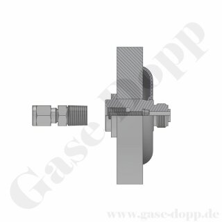 Rückwandeinbau Adapter komplett für Labor Entnahmedruckminderer - für 20 mm Wandstärke - Messing - GCE DRUVA EMD3100 PLCIV