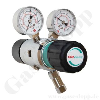 Leitungsdruckminderer 1 bis 14 bar regelbar - Eingang max. 200 bar Rechts - 2-stufig - IN / OUT 1/4" NPT IG - 6 Port - 20 m³/h - mit Abblaseventil - FKM - Messing verchromt 6.0 - GCE Druva LPLH0DJ