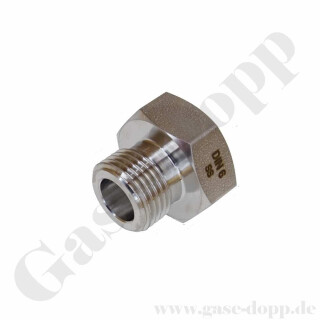 Reduzierung W21,8x1/14" AG x G1/2" IG flach - Adapter DIN 477-1 Nr.6 - 200 bar - Edelstahl  mehrteilig gedichtet