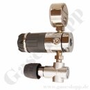 Labor Entnahmedruckminderer Basisversion mit Absperr- & Regulierventil - Edelstahl - max. 50 bar / bis 10,5 bar regelbar - Eingang G 3/8" IG hinten - Ausgang 1/4" NPT IG unten - GCE DRUVA PLCIVSS