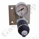 Labor Entnahmedruckminderer auf Wandplatte mit Absperrventil - Messing verchromt - max. 50 bar / 0,3 - 4,0 bar regelbar - Eingang 1/4" NPT IG oben - Ausgang 1/4" NPT IG unten - FKM - GCE DRUVA PLCIVBCWMCPEXC2NB101N14FN14F0