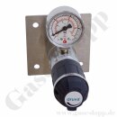 Labor Entnahmedruckminderer auf Wandplatte mit Absperrventil - Messing verchromt - max. 50 bar / 0,3 - 4,0 bar regelbar - Eingang 1/4" NPT IG oben - Ausgang 1/4" NPT IG unten - FKM - GCE DRUVA PLCIVBCWMCPEXC2NB101N14FN14F0