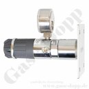 Labor Entnahmedruckminderer auf Wandplatte mit Absperrventil - Messing verchromt - max. 50 bar / 0,3 - 4,0 bar regelbar - Eingang 6 mm KRV oben - Ausgang 6 mm KRV unten - GCE DRUVA PLCIVBCWMCPEXC2NB101M06SM06S0